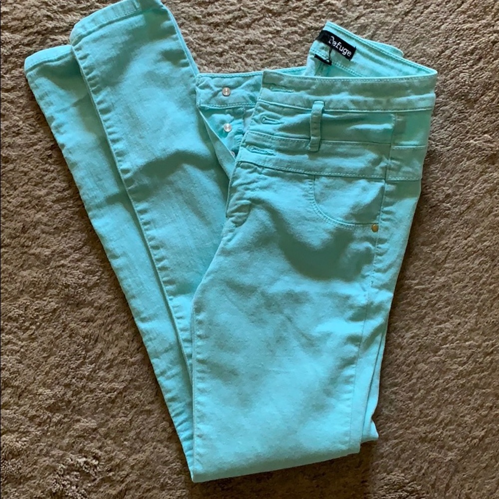 High wasted mint green skinny jeans